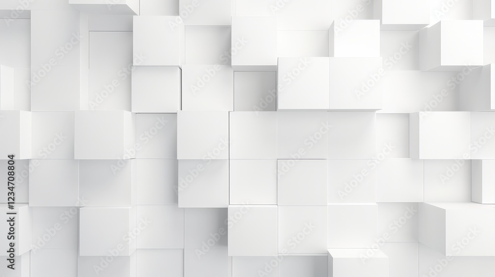 Poster abstract white cube wall with randomly shifted blocks creating a modern and minimalist background fo