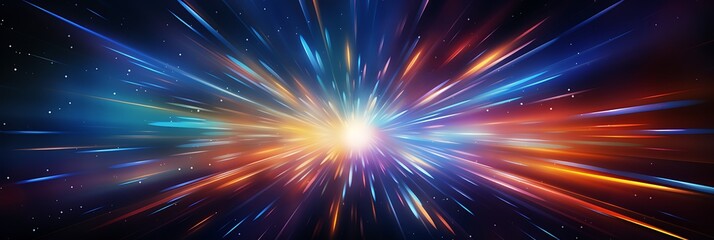 Fototapeta premium Hyperspace Jump: A vibrant, colorful burst of light and energy explodes from the center, simulating a journey through hyperspace or a powerful energy surge. The image evokes feelings of speed, power.