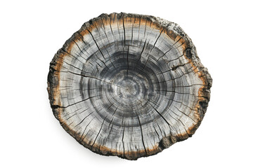 Fototapeta premium An ultra-realistic cut tree stump with visible wood grain, isolated on a white background, high-resolution photography.