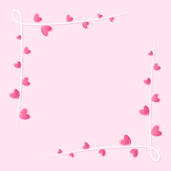 Celebrative background with decorative frame of hearts and place for your text. Card, postcard, template, page, album. Vector illustration.