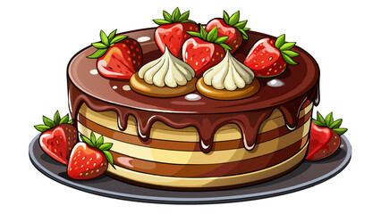 Tasty chocolate cake with strawberry isolated on transparent or white background