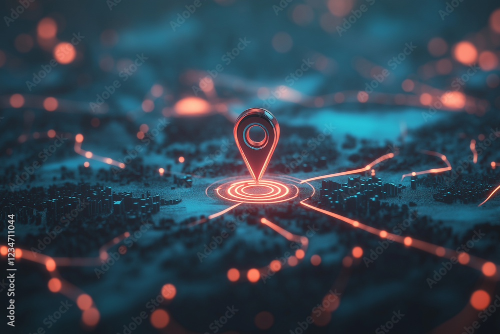 Poster find your way. location marking with a pin on a map with routes. adventure, discovery, navigation, c