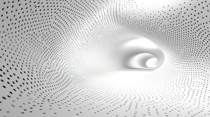 White tunnel with perforated walls. Interior, background in focus, for design