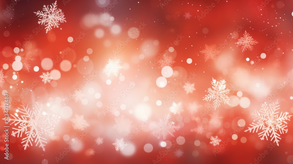 Poster beautiful red bokeh background with snowflakes creating a captivating winter chaos in a dreamy holid