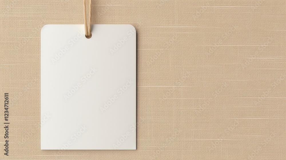 Poster realistic mockup of blank tag on soft hemp fabric background for labels and branding ideas in natura