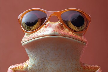A frog wearing stylish sunglasses, exuding a cool and playful vibe.