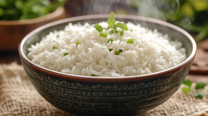 Steaming White Rice in a Bowl