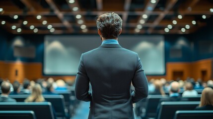 Fototapeta premium Business Speaker Addressing Audience in Modern Conference Hall