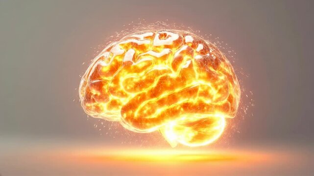 Burning brain with flames symbolizing energy and power