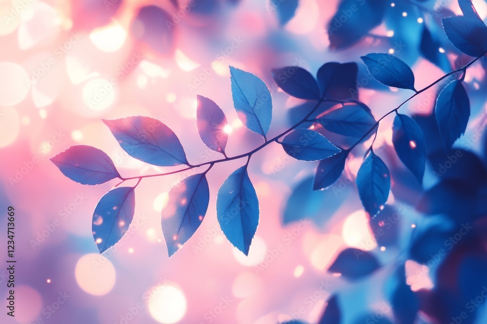 Aufkleber delicate leaves illuminated by soft bokeh lights at dusk creating a serene atmosphere