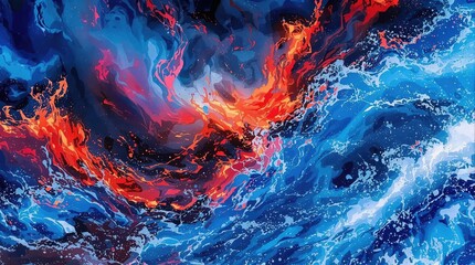 Abstract blue and red patterns in whitewater rapids, chaos, flowing, water textures, turbulence