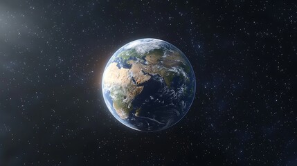 A view of Earth from space, showcasing its continents and oceans against a starry backdrop.