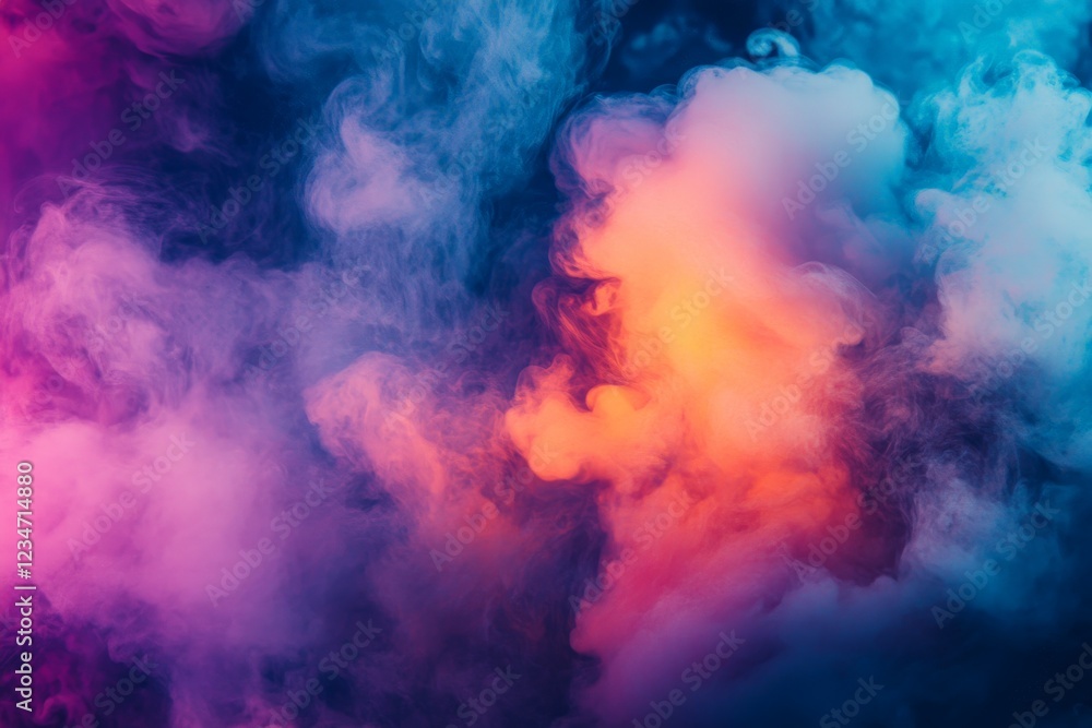Poster colorful smoke swirling in vibrant patterns creates a mystical atmosphere at an evening event