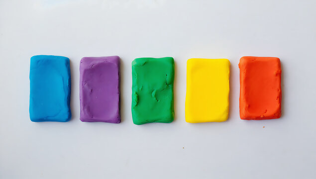 Five colorful blocks of play dough