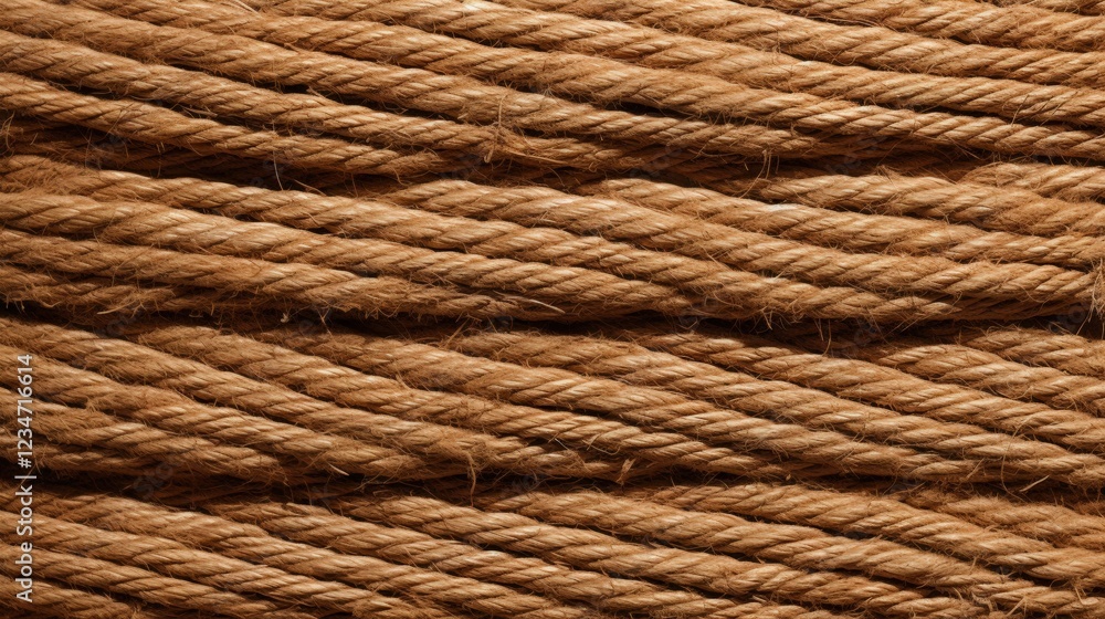 Aufkleber close-up texture of natural brown rope with twisted fibers, capturing the unique style and depth of 