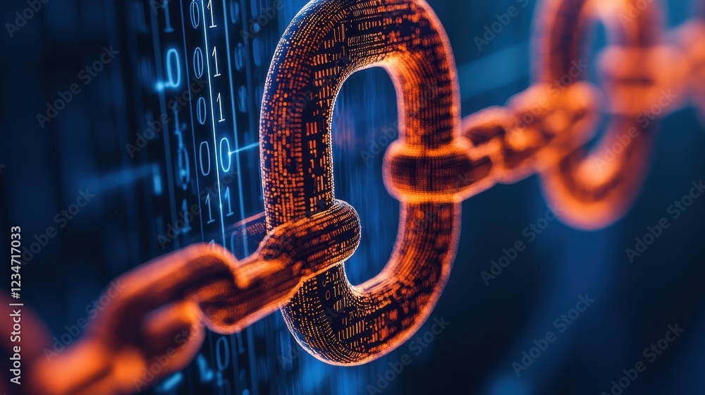 Poster digital chain links in cybersecurity concept design