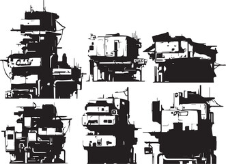 Obraz premium Set of building silhouettes for flat design. Hand drawn vector illustration