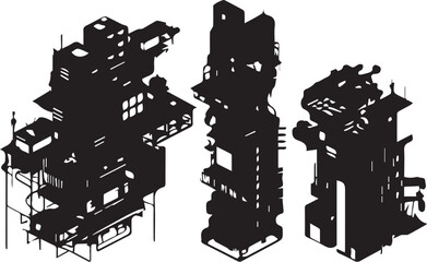 Obraz premium Set of building silhouettes for flat design. Hand drawn vector illustration