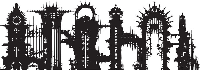 Set of building silhouettes for flat design. Hand drawn vector illustration