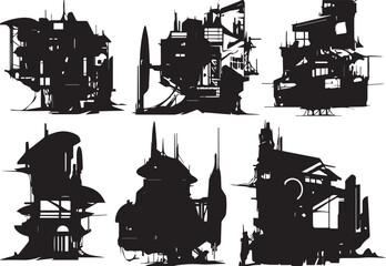 Obraz premium Set of building silhouettes for flat design. Hand drawn vector illustration