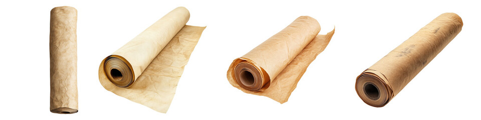 Roll of parchment isolated on transparent background, PNG, Set of