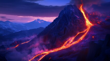 Fiery Lava Under the Night Sky