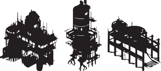 Obraz premium Set of building silhouettes for flat design. Hand drawn vector illustration