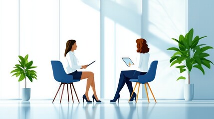 Obraz premium Two Businesswomen in a Modern Office Meeting