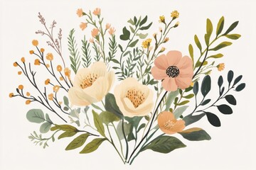 Floral patterns and elegant blossoms for branding or body decoration. Stylish wedding greens, modern leaves for save-the-date cards. Nature-inspired rustic charm with a contemporary flair