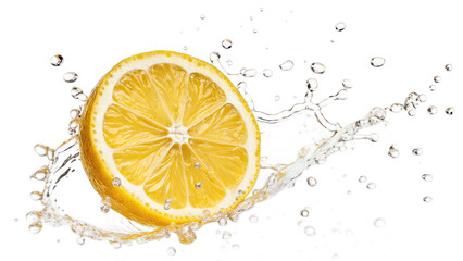 PNG lemon splash, orange slice splashing juicy isolated