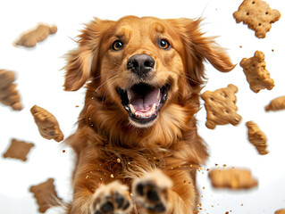 Happy Golden Retriever Catching Treats