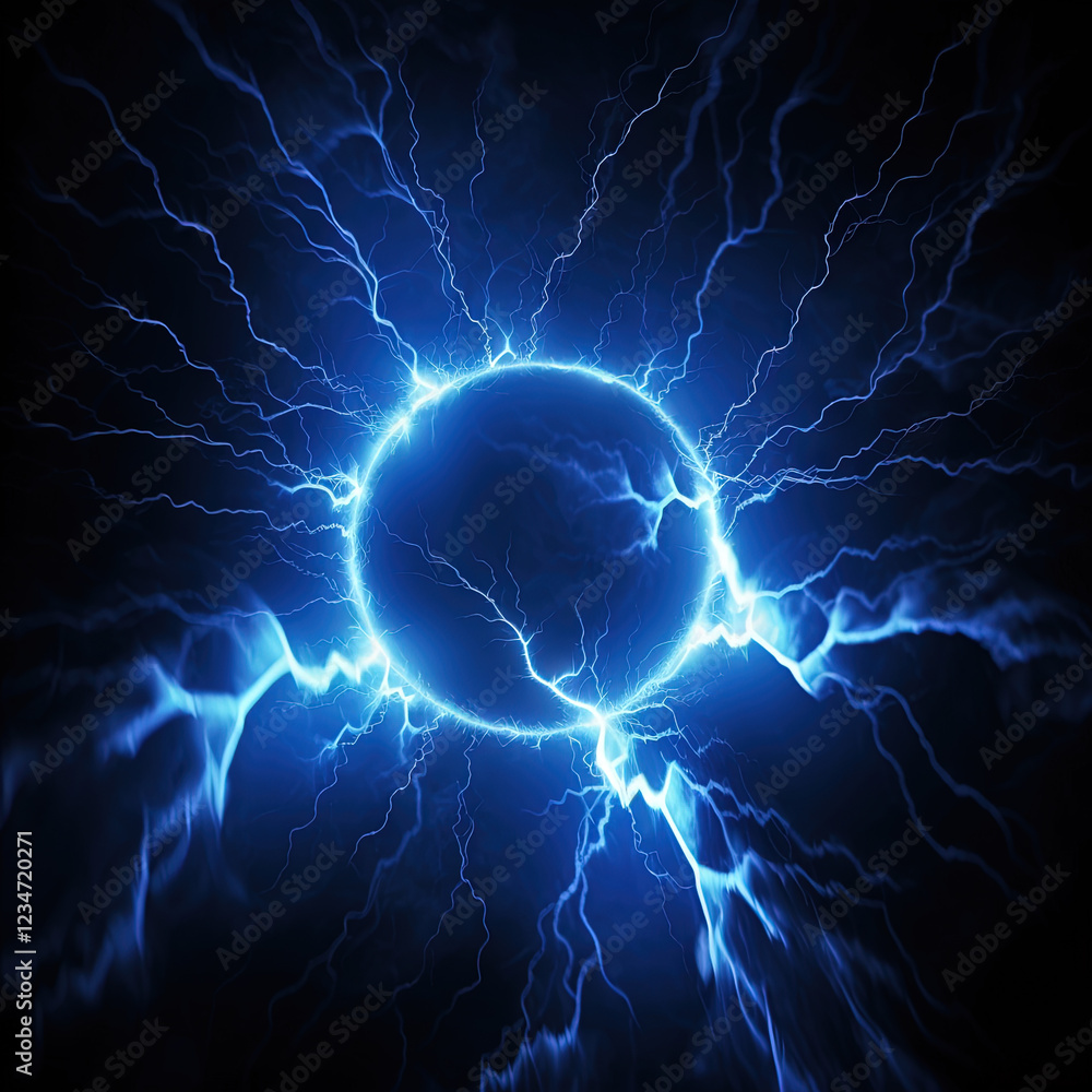 Poster lighting flash in the shape of circle. ring of thunderstorm lightning as a portal