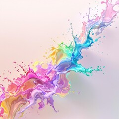 Fototapeta premium Abstract rainbow liquid splashes against light gradient backdrop, conceptual, paint, rainbow