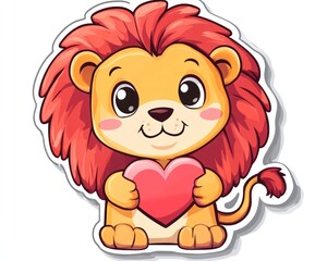 Fototapeta premium Cute lion cub holding heart, Valentine's Day card (10)