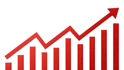 business graph with red upward arrow showing up trend isolated on PNG
