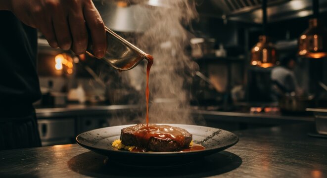 Delicious Steak with Rich Sauce Gourmet Dish Restaurant Food