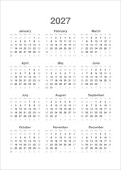 calendar for 2027