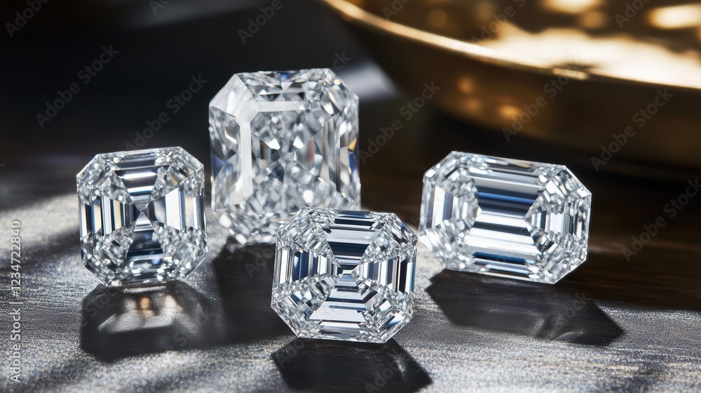 Poster showcasing flawless diamonds with angular precision in a studio setting for high-fidelity imagery