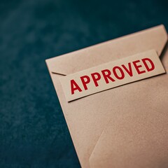 approved passed stamp status visa Approved stamp on a brown envelope against a textured background.