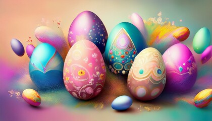 creative beautiful colorful easter eggs on pastel background graphic resource