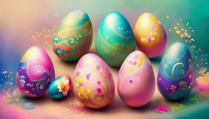 Fototapeta premium creative beautiful colorful easter eggs on pastel background graphic resource
