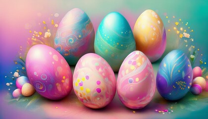 Fototapeta premium creative beautiful colorful easter eggs on pastel background graphic resource