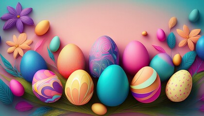Fototapeta premium creative beautiful colorful easter eggs on pastel background graphic resource