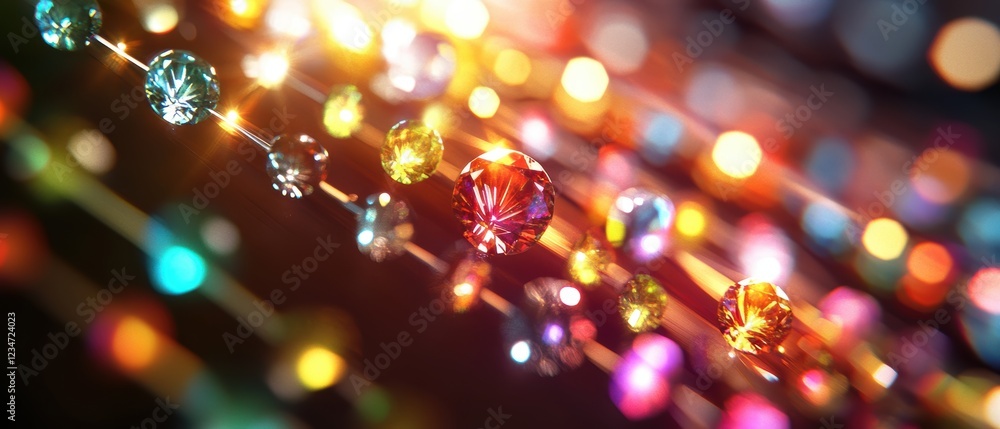 Poster High-fidelity visuals radiant gem string and illuminating light beams in vibrant setting