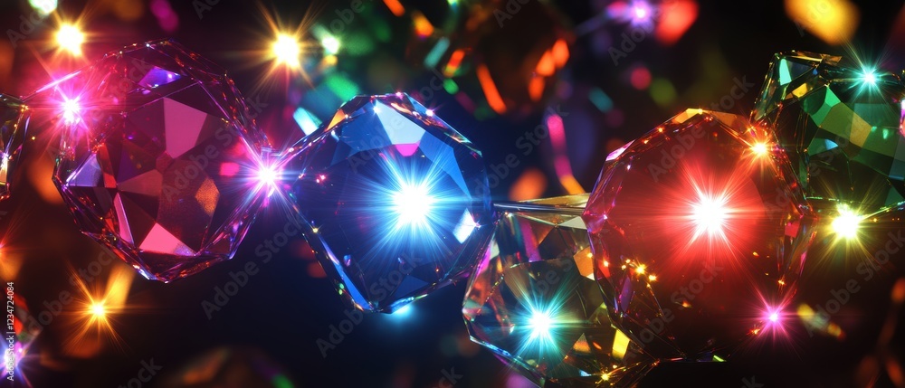 Poster light beam concept illuminating radiant gem strings in abstract digital art