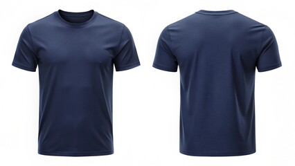 Blank T Shirt color navy template front and back view on white background
