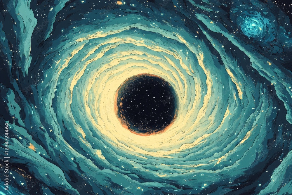 Aufkleber cosmic vortex surrounded by swirling gases and distant stars in a captivating universe exploration s