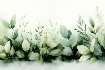 A dreamy watercolor depiction of a lush garden where herbs like basil and parsley are labeled as substitutes for each other in a recipe, blending greens and soft pastels