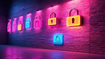 "Change Your Password Day – Neon Glow Padlocks on a Brick Wall for Cybersecurity Awareness"