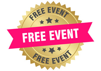 free event. free event round pink and gold label isolated on transparent background